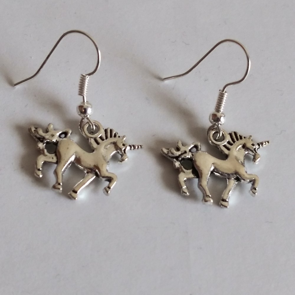 Silver Toned Unicorn Earrings